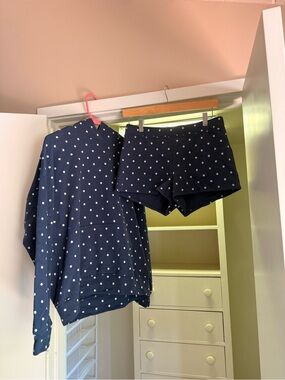 SET: Navy Polka Dot Hooded Sweatshirt and sweatshorts